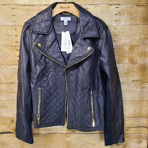 calvin klein blue leather jacket